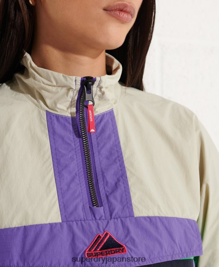 カラーブロック トラック オーバーヘッド ジャケット 女性 Superdry 衣類 海軍 2J62PZ5592