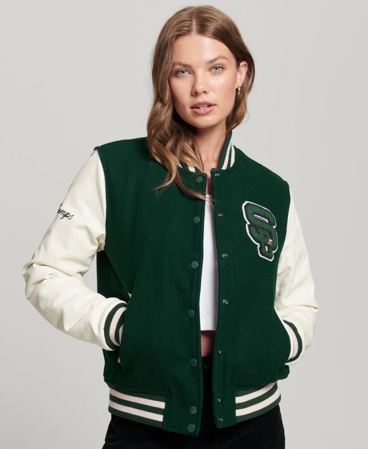 代表チームパッチ付きボンバージャケット 女性 Superdry 衣類 緑 2J62PZ5593