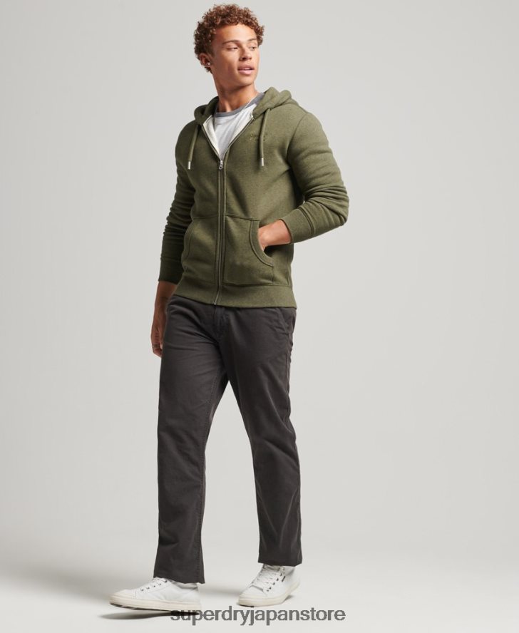 オーガニックコットン ヴィンテージロゴ刺繍ジップパーカー 男性 Superdry 衣類 カーキ 2J62PZ559