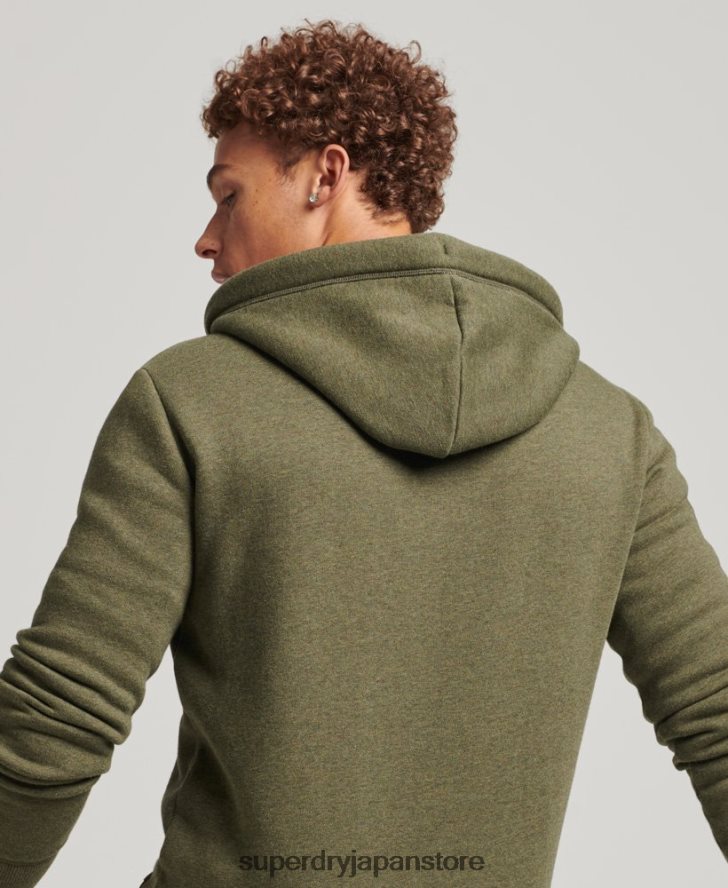 オーガニックコットン ヴィンテージロゴ刺繍ジップパーカー 男性 Superdry 衣類 カーキ 2J62PZ559