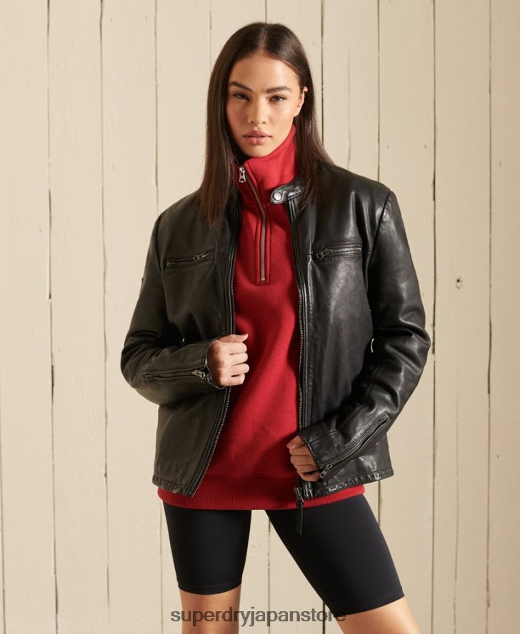 オーバーサイズレザーモトバイカージャケット 女性 Superdry 衣類 黒 2J62PZ5605