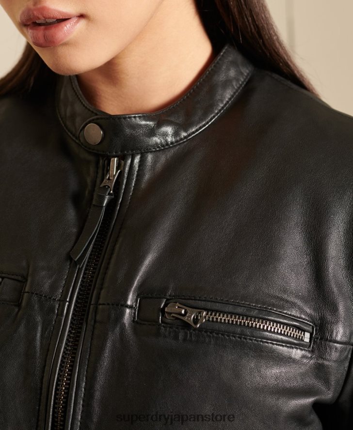 オーバーサイズレザーモトバイカージャケット 女性 Superdry 衣類 黒 2J62PZ5605