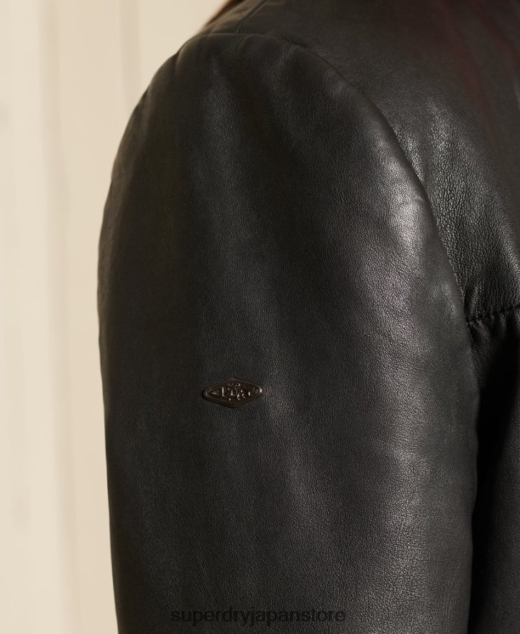 オーバーサイズレザーモトバイカージャケット 女性 Superdry 衣類 黒 2J62PZ5605