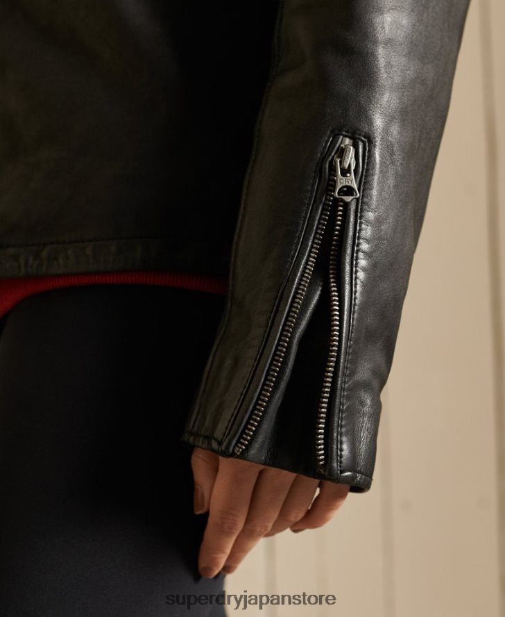 オーバーサイズレザーモトバイカージャケット 女性 Superdry 衣類 黒 2J62PZ5605