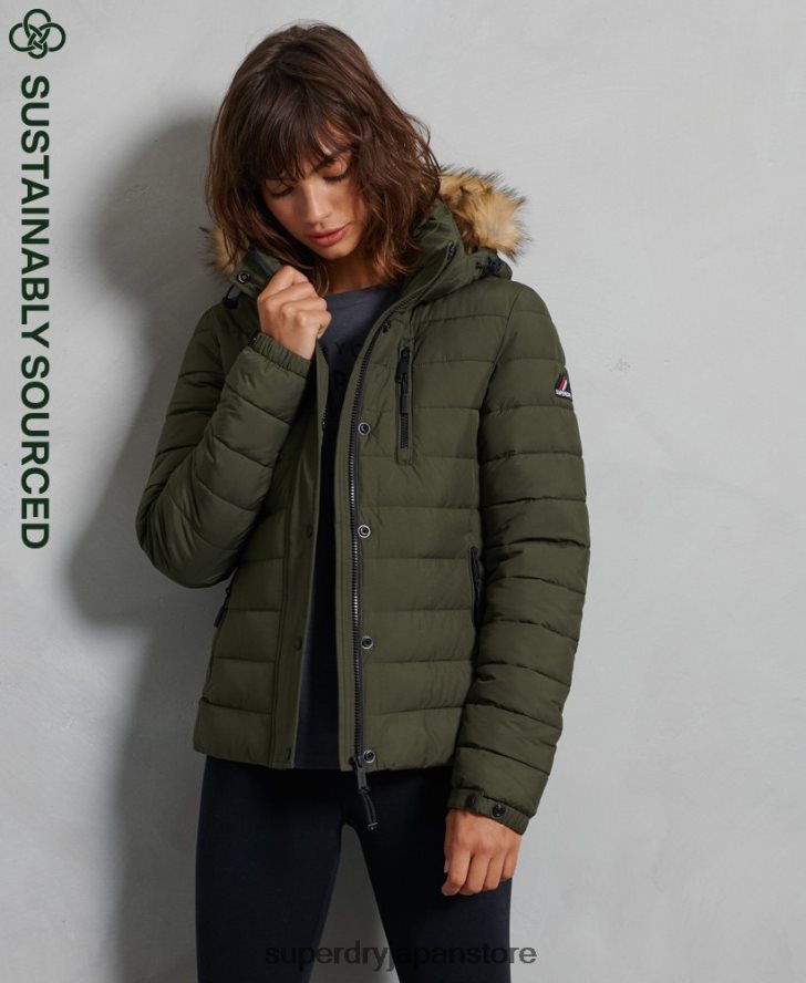 クラシック フェイクファー フジ ジャケット 女性 Superdry 衣類 緑 2J62PZ5607