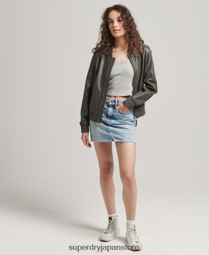 レザーフライトボンバージャケット 女性 Superdry 衣類 濃い灰色 2J62PZ5620