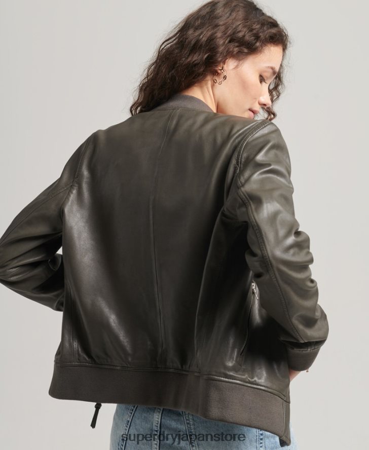 レザーフライトボンバージャケット 女性 Superdry 衣類 濃い灰色 2J62PZ5620