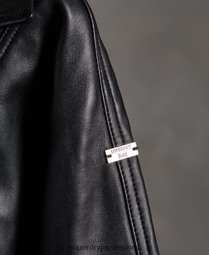 ハイブリッドレザーバイカージャケットを編集 女性 Superdry 衣類 黒 2J62PZ5623