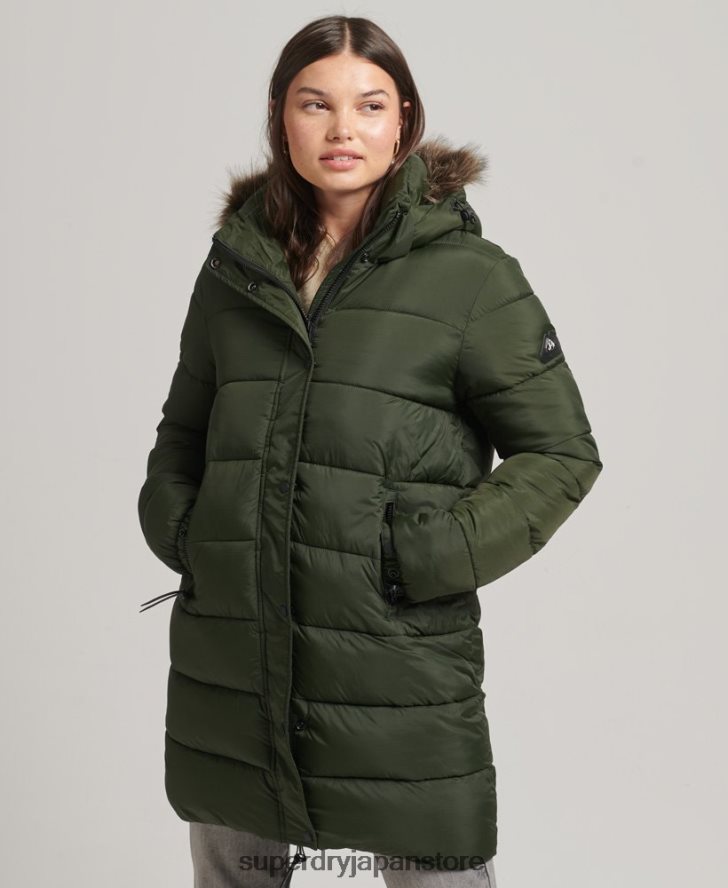 フード付きミッドレイヤーミッドコート 女性 Superdry 衣類 緑 2J62PZ5633