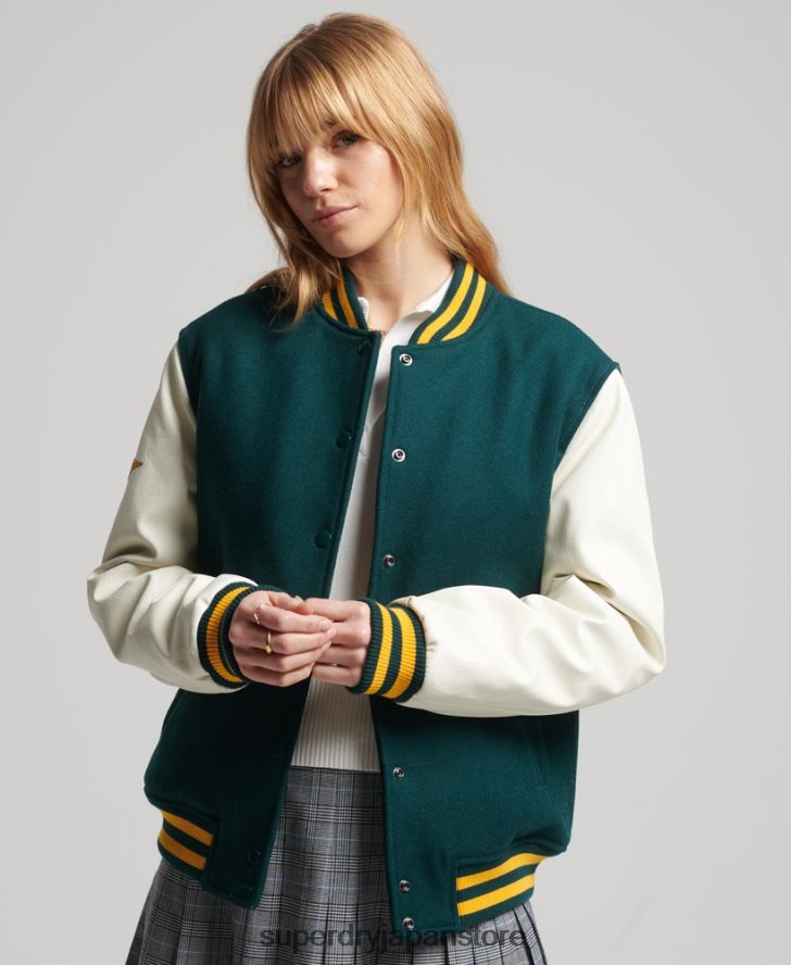 カレッジバーシティボンバージャケット 女性 Superdry 衣類 緑 2J62PZ5636