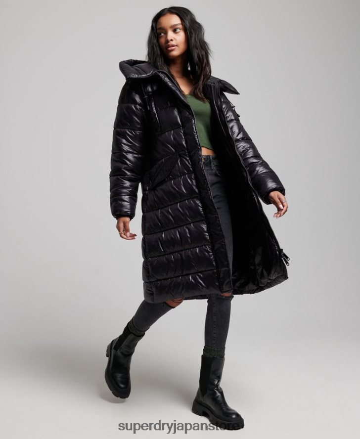 ハイシャイン延縄布団コート 女性 Superdry 衣類 黒 2J62PZ5642