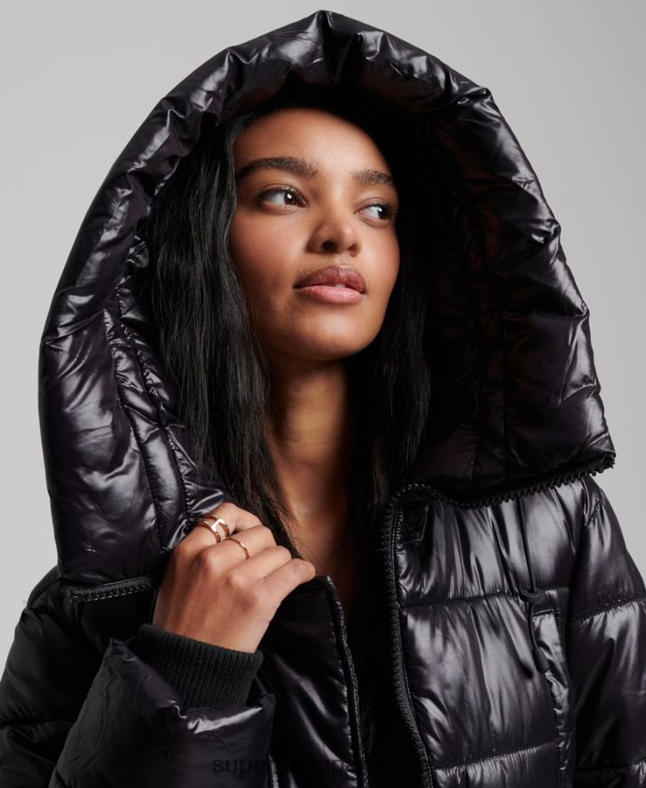 ハイシャイン延縄布団コート 女性 Superdry 衣類 黒 2J62PZ5642