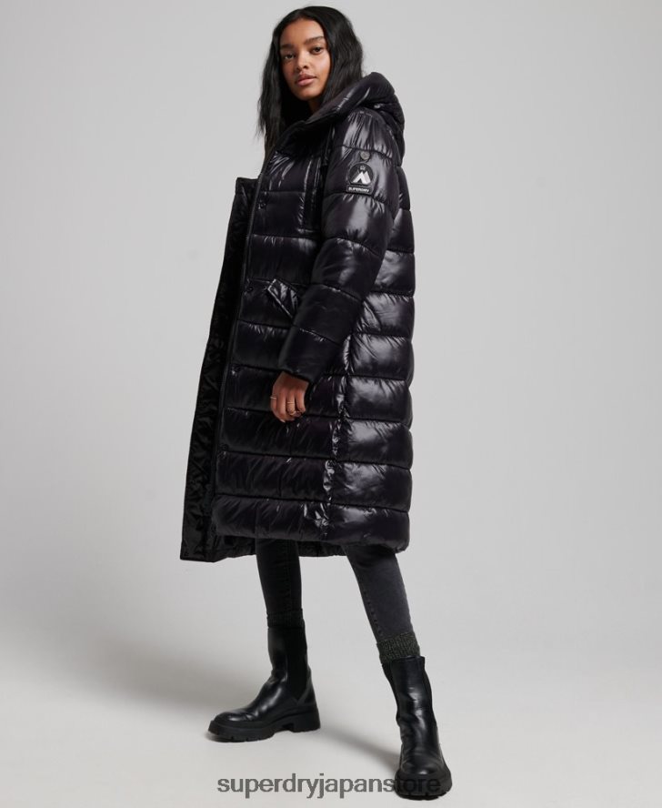 ハイシャイン延縄布団コート 女性 Superdry 衣類 黒 2J62PZ5642