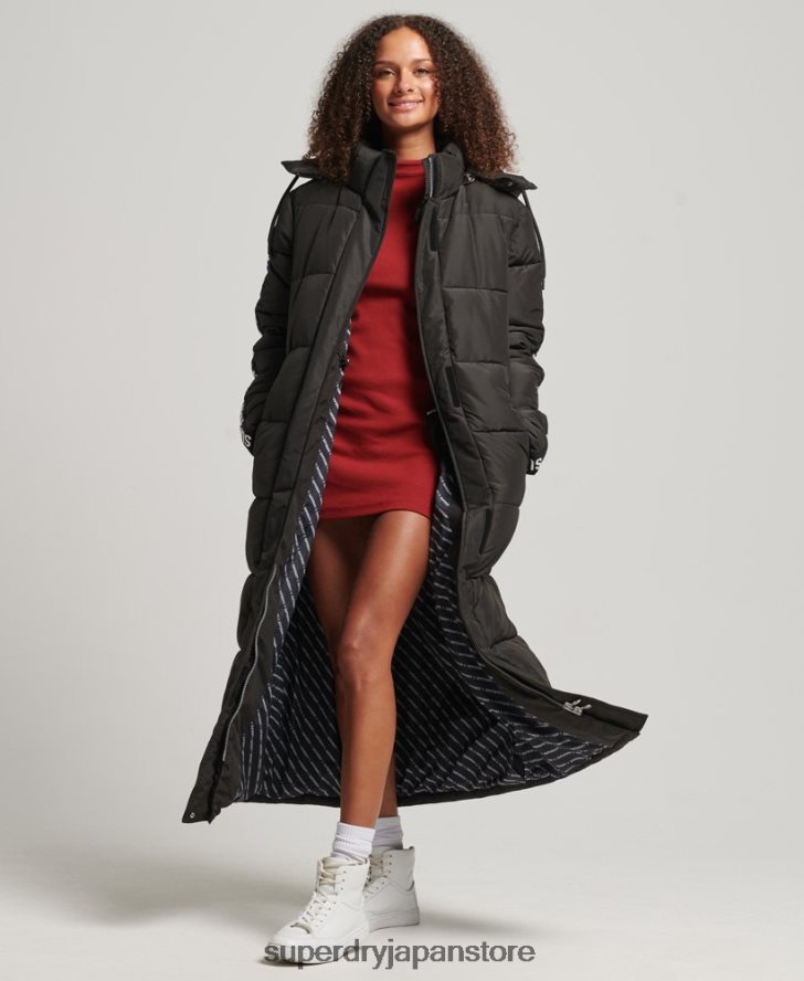 フード付き延縄グラフィック パファーコート 女性 Superdry 衣類 黒 2J62PZ5647