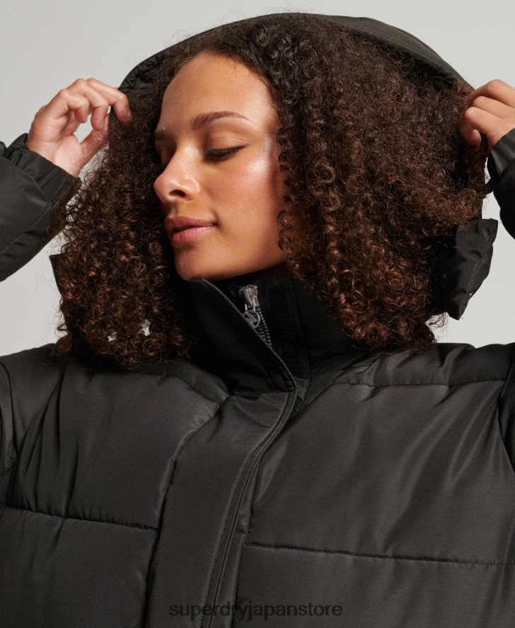 フード付き延縄グラフィック パファーコート 女性 Superdry 衣類 黒 2J62PZ5647