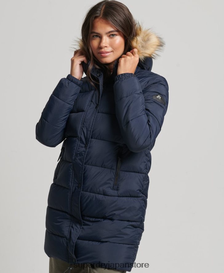 フード付きミッドレイヤーミッドコート 女性 Superdry 衣類 海軍 2J62PZ5669