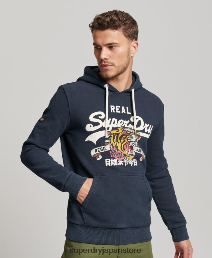 ヴィンテージロゴナラティブパーカー 男性 Superdry 衣類 海軍 2J62PZ568