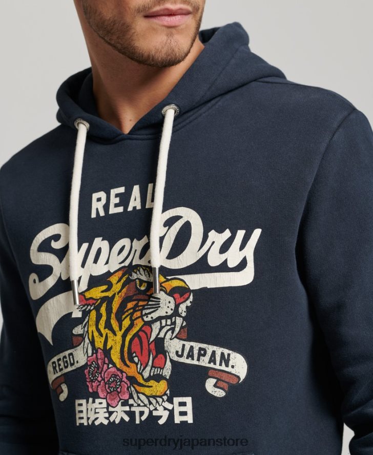 ヴィンテージロゴナラティブパーカー 男性 Superdry 衣類 海軍 2J62PZ568