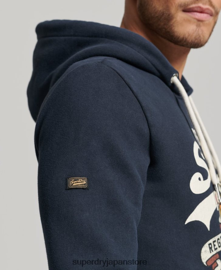 ヴィンテージロゴナラティブパーカー 男性 Superdry 衣類 海軍 2J62PZ568