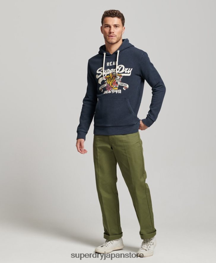ヴィンテージロゴナラティブパーカー 男性 Superdry 衣類 海軍 2J62PZ568