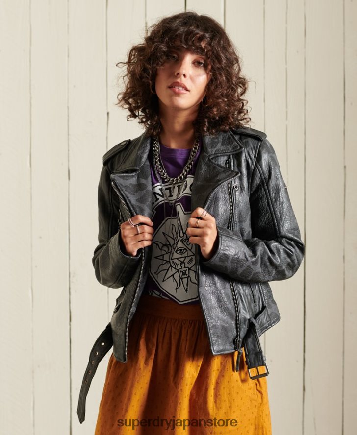 ロッカー クロップド レザー バイカー ジャケット 女性 Superdry 衣類 黒 2J62PZ5697