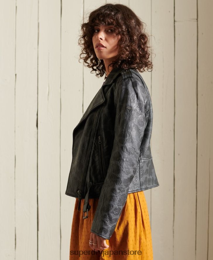 ロッカー クロップド レザー バイカー ジャケット 女性 Superdry 衣類 黒 2J62PZ5697