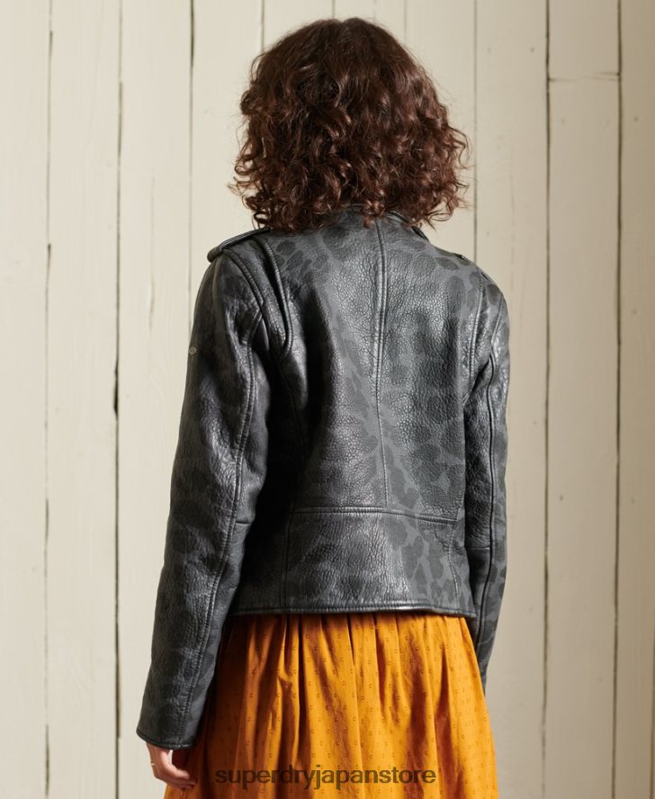 ロッカー クロップド レザー バイカー ジャケット 女性 Superdry 衣類 黒 2J62PZ5697