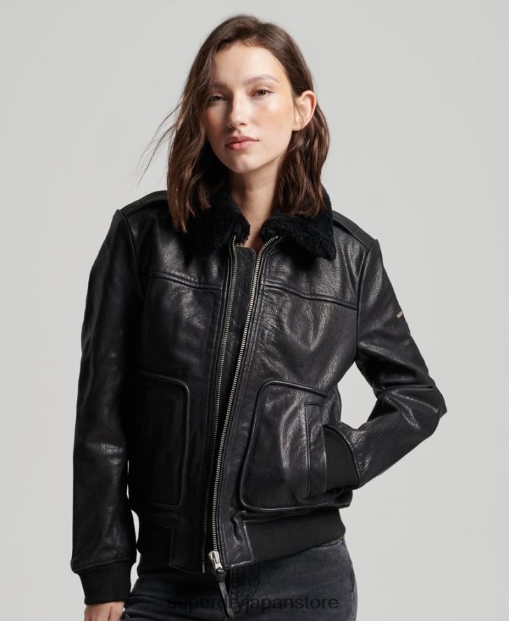 アビエイター フライト レザー ジャケット 女性 Superdry 衣類 黒 2J62PZ5702