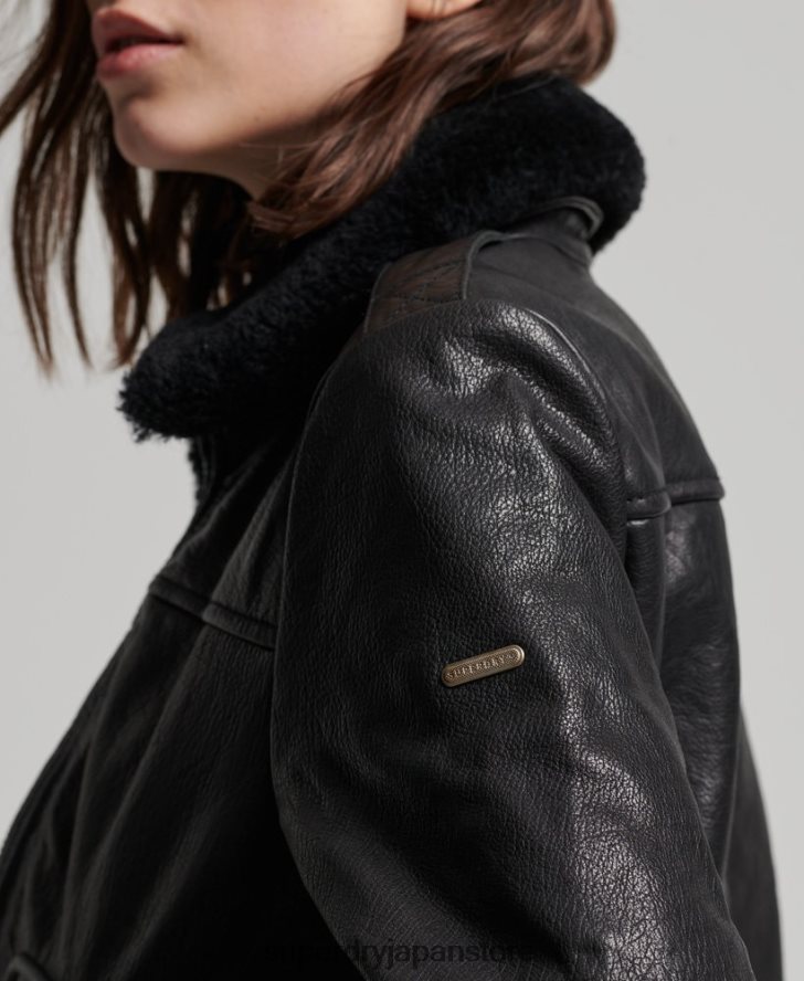 アビエイター フライト レザー ジャケット 女性 Superdry 衣類 黒 2J62PZ5702
