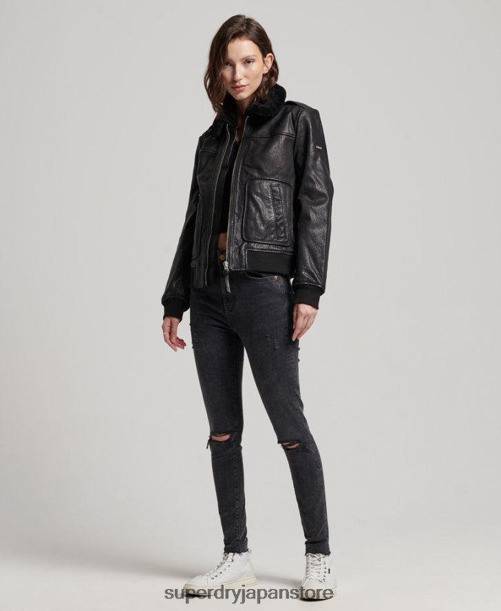 アビエイター フライト レザー ジャケット 女性 Superdry 衣類 黒 2J62PZ5702