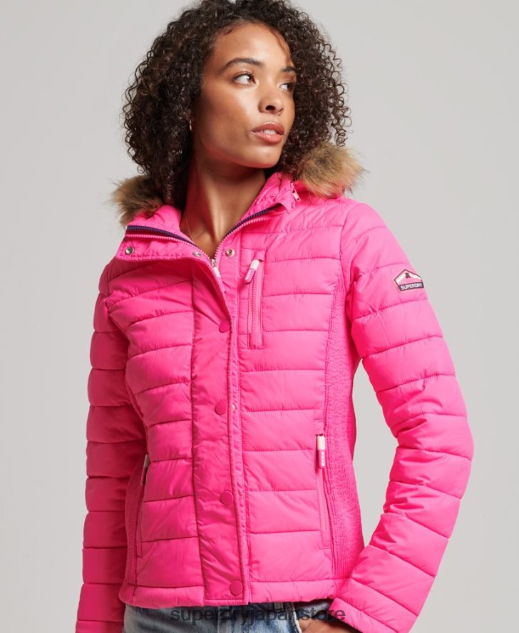 フジ スリム ダブルジップ フード付きジャケット 女性 Superdry 衣類 ピンク 2J62PZ5720
