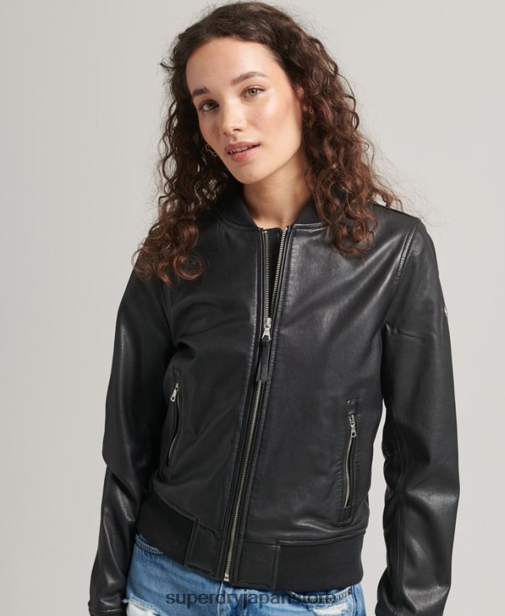 レザーフライトボンバージャケット 女性 Superdry 衣類 黒 2J62PZ5723