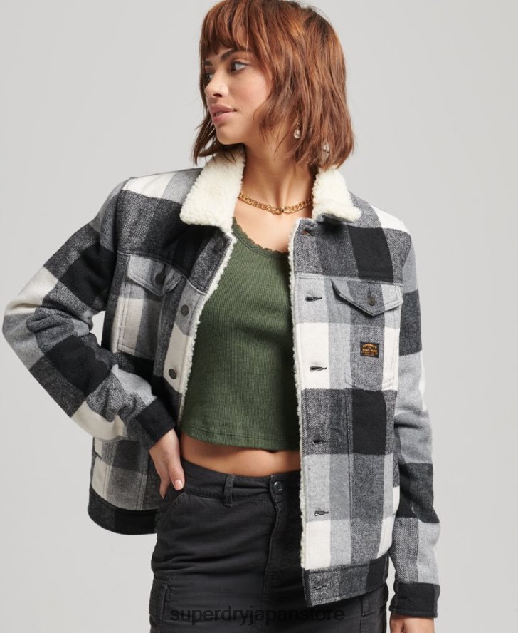 オーバーサイズ ウール シェルパ トラッカー ジャケット 女性 Superdry 衣類 黒 2J62PZ5727