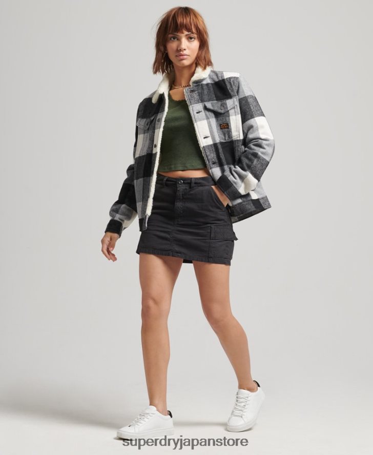オーバーサイズ ウール シェルパ トラッカー ジャケット 女性 Superdry 衣類 黒 2J62PZ5727