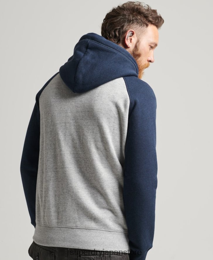 オーガニックコットン エッセンシャルロゴ ベースボール ジップ パーカー 男性 Superdry 衣類 グレー 2J62PZ572