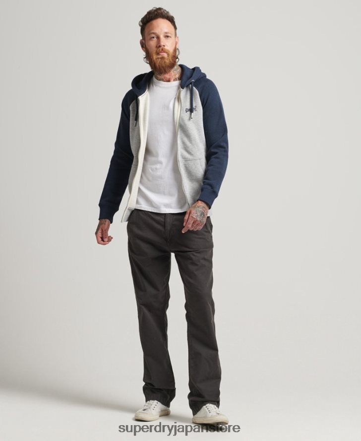 オーガニックコットン エッセンシャルロゴ ベースボール ジップ パーカー 男性 Superdry 衣類 グレー 2J62PZ572