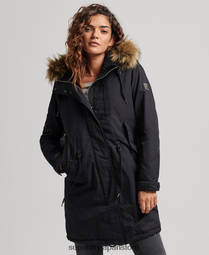 フェイクファーの本格的なミリタリーパーカーコート 女性 Superdry 衣類 濃い灰色 2J62PZ5731