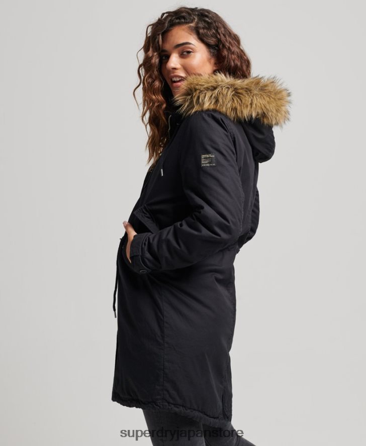 フェイクファーの本格的なミリタリーパーカーコート 女性 Superdry 衣類 濃い灰色 2J62PZ5731