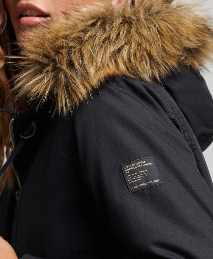 フェイクファーの本格的なミリタリーパーカーコート 女性 Superdry 衣類 濃い灰色 2J62PZ5731