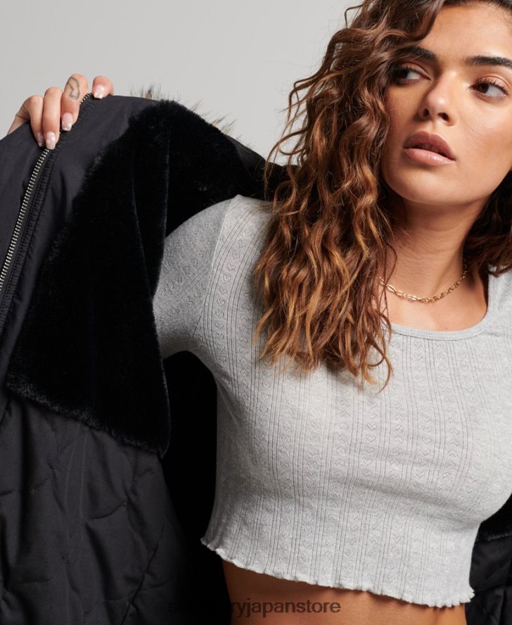 フェイクファーの本格的なミリタリーパーカーコート 女性 Superdry 衣類 濃い灰色 2J62PZ5731