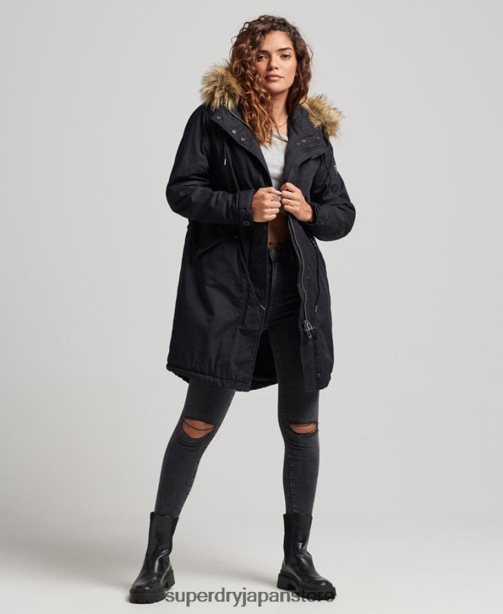 フェイクファーの本格的なミリタリーパーカーコート 女性 Superdry 衣類 濃い灰色 2J62PZ5731