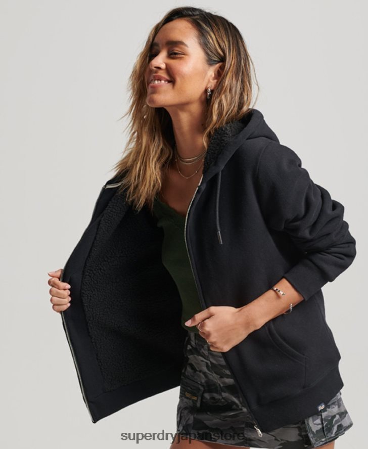 エッセンシャルボーグ裏地付きジップパーカー 女性 Superdry 衣類 黒 2J62PZ5741