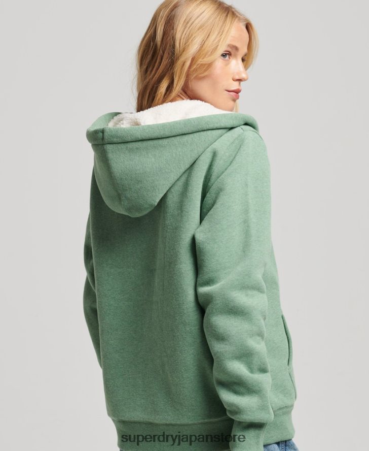 エッセンシャルボーグ裏地付きジップパーカー 女性 Superdry 衣類 緑 2J62PZ5742