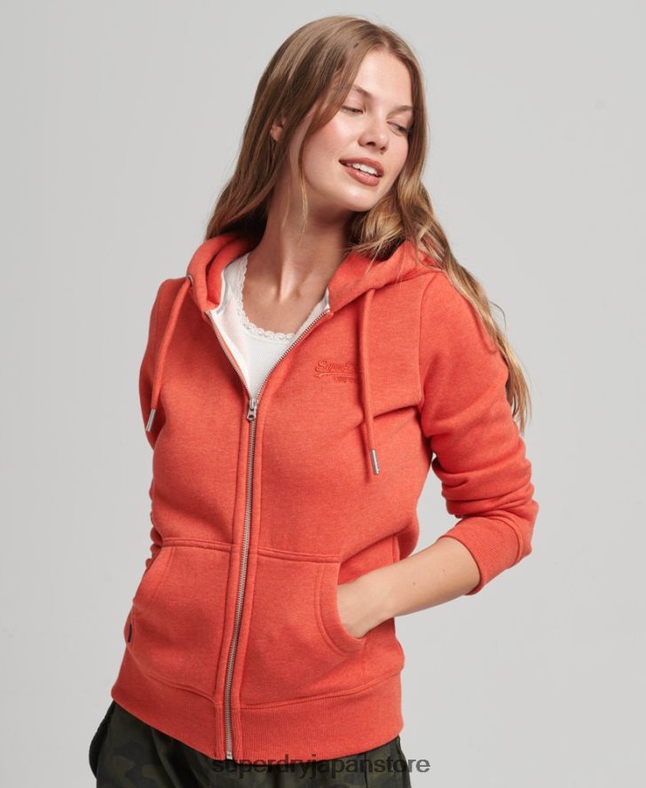 オーガニックコットン エッセンシャル ロゴ ジップ パーカー 女性 Superdry 衣類 オレンジ 2J62PZ5744