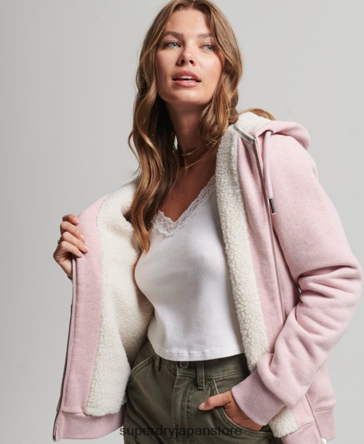 エッセンシャルボーグ裏地付きジップパーカー 女性 Superdry 衣類 ピンク 2J62PZ5745