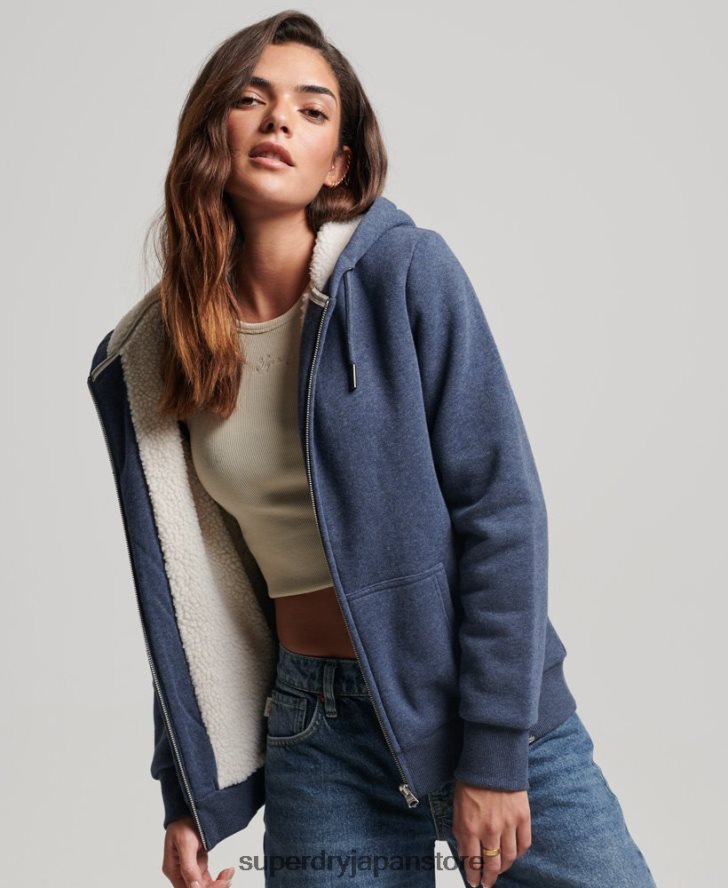 エッセンシャルボーグ裏地付きジップパーカー 女性 Superdry 衣類 海軍 2J62PZ5748