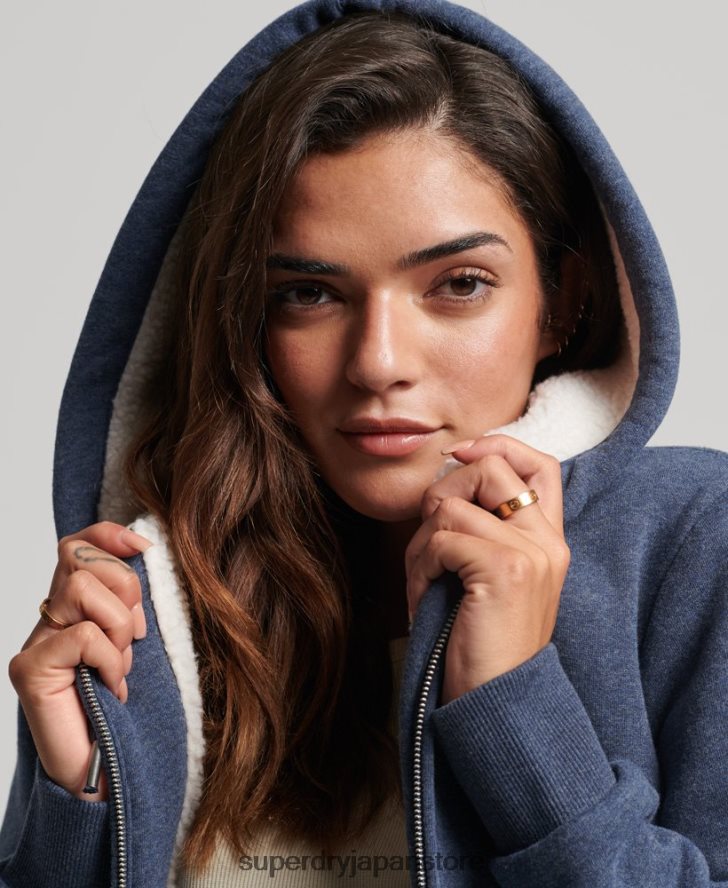 エッセンシャルボーグ裏地付きジップパーカー 女性 Superdry 衣類 海軍 2J62PZ5748