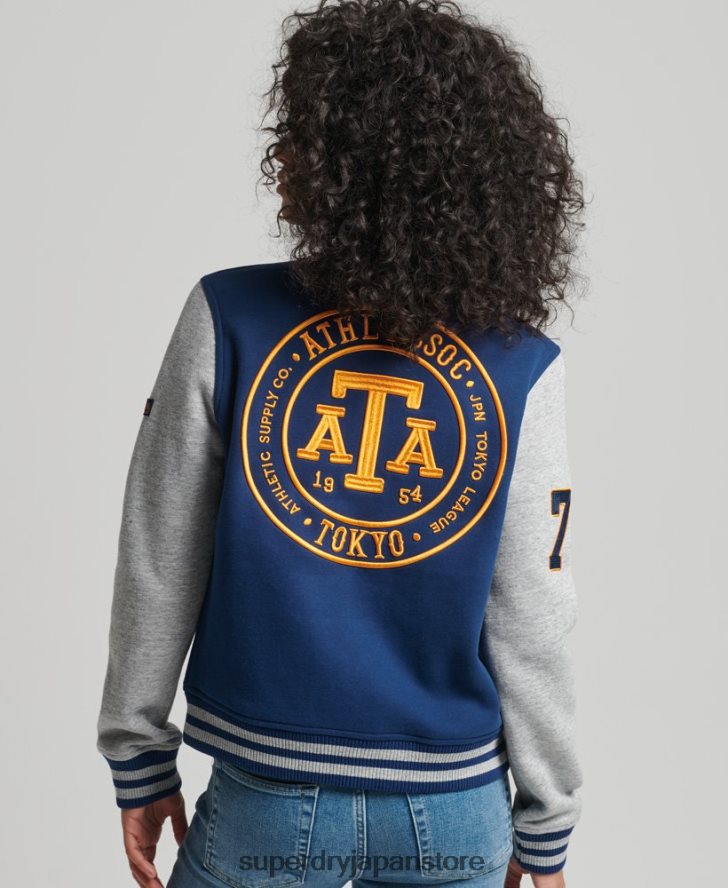 ヴィンテージ カレッジ ベースボール ジャージー ボンバー ジャケット 女性 Superdry 衣類 海軍 2J62PZ5751