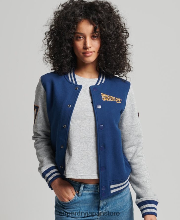 ヴィンテージ カレッジ ベースボール ジャージー ボンバー ジャケット 女性 Superdry 衣類 海軍 2J62PZ5751