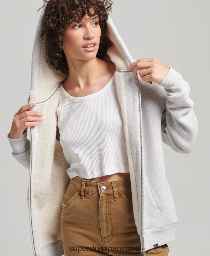 エッセンシャルボーグ裏地付きジップパーカー 女性 Superdry 衣類 ライトグレー 2J62PZ5752